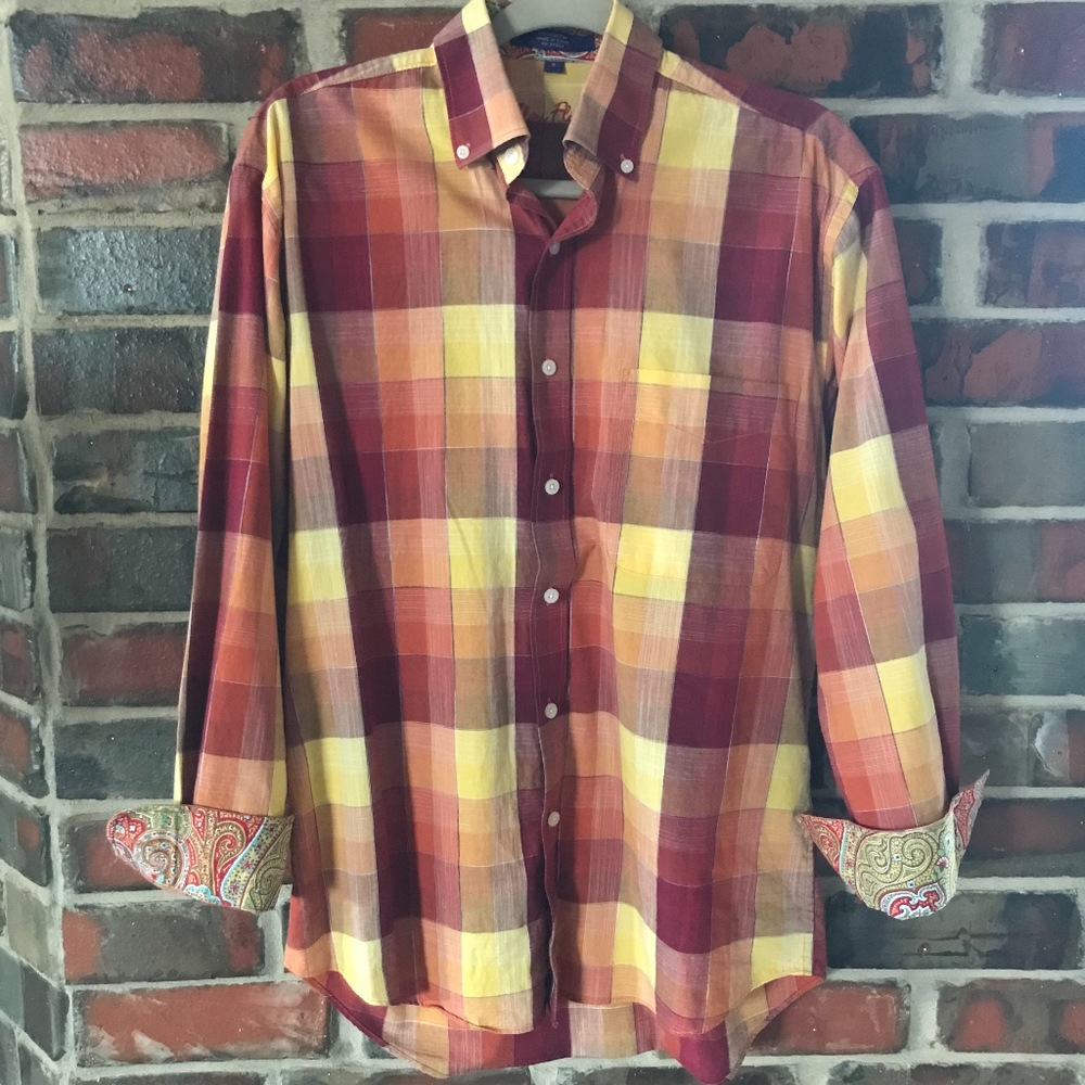 SOLD Plaid Shirt w/ Floral inside Collar & Cuffs